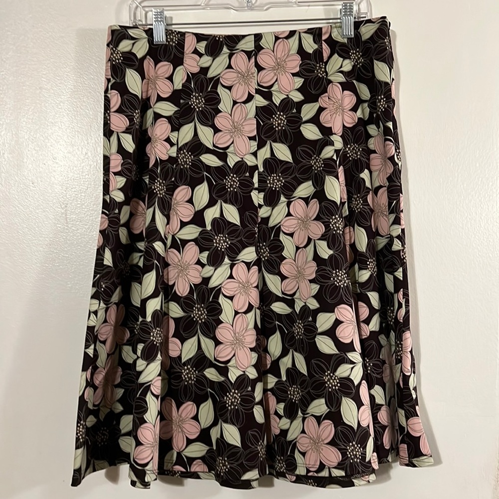 Lily brown/green/pink floral skirt side zip closure